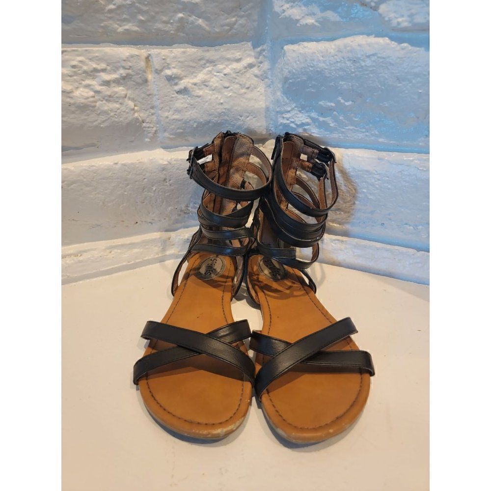 Stevies Gladiator caged cognac Back Zip Sandals Womens Size 6